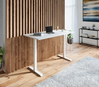 Load image into Gallery viewer, Weißer höhenverstellbarer Schreibtisch in einem Zimmer
